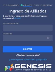 Cajacopi Génesis: cómo ingresar