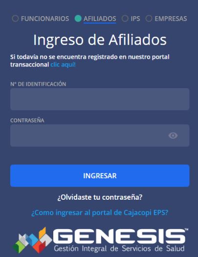 Cajacopi Génesis: cómo ingresar