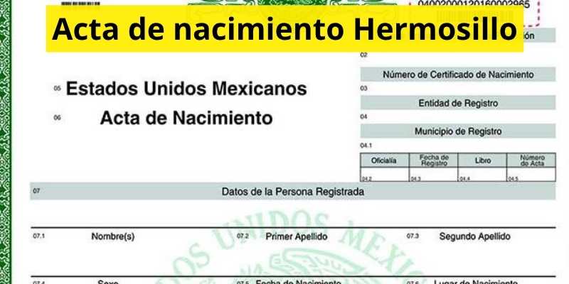 Acta de nacimiento Hermosillo