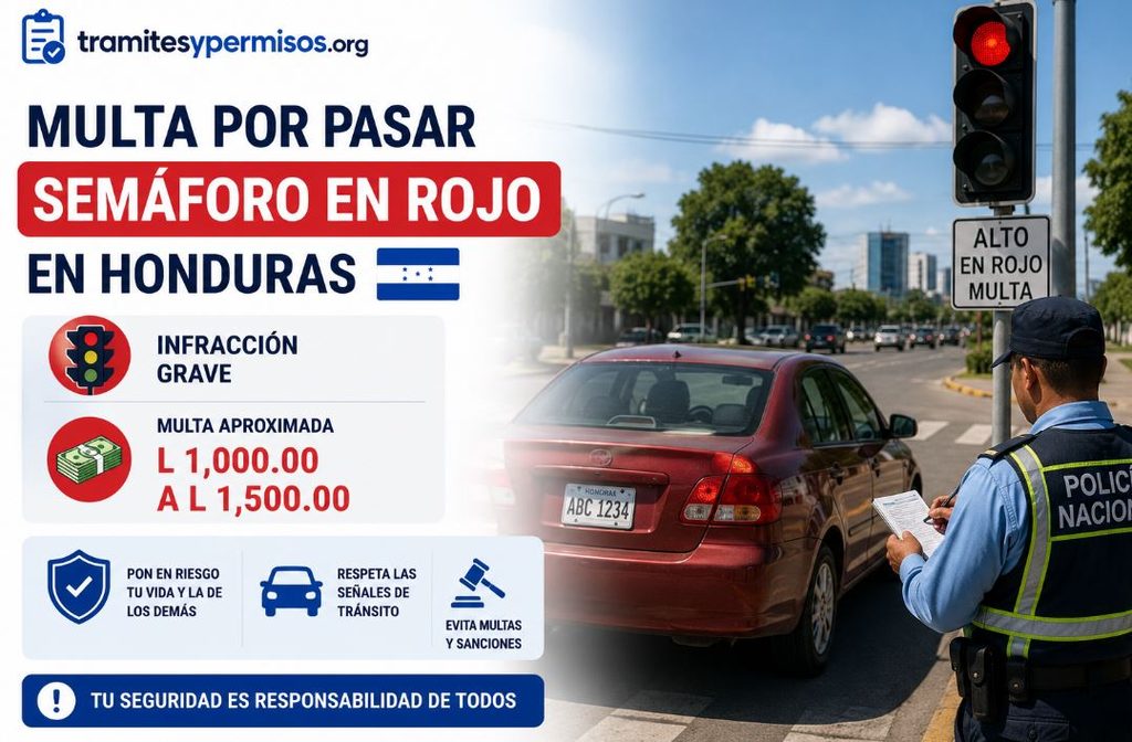 Multa por pasar semáforo en rojo en Honduras 2026