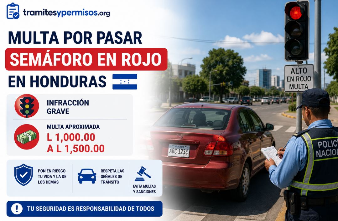 Multa por pasar semáforo en rojo en Honduras 2026